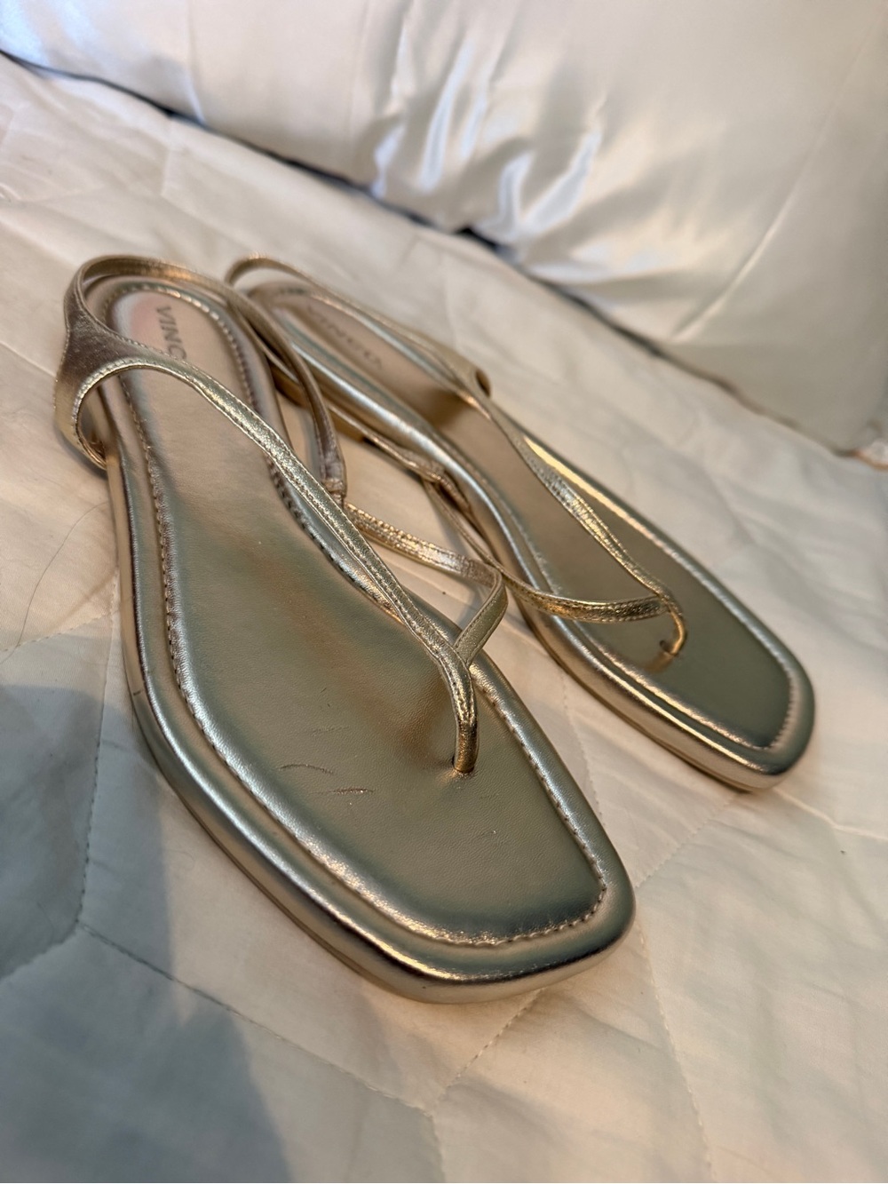 Vince Metallic Gold Women's Thong Sandals - Elegant Slip-On Flat